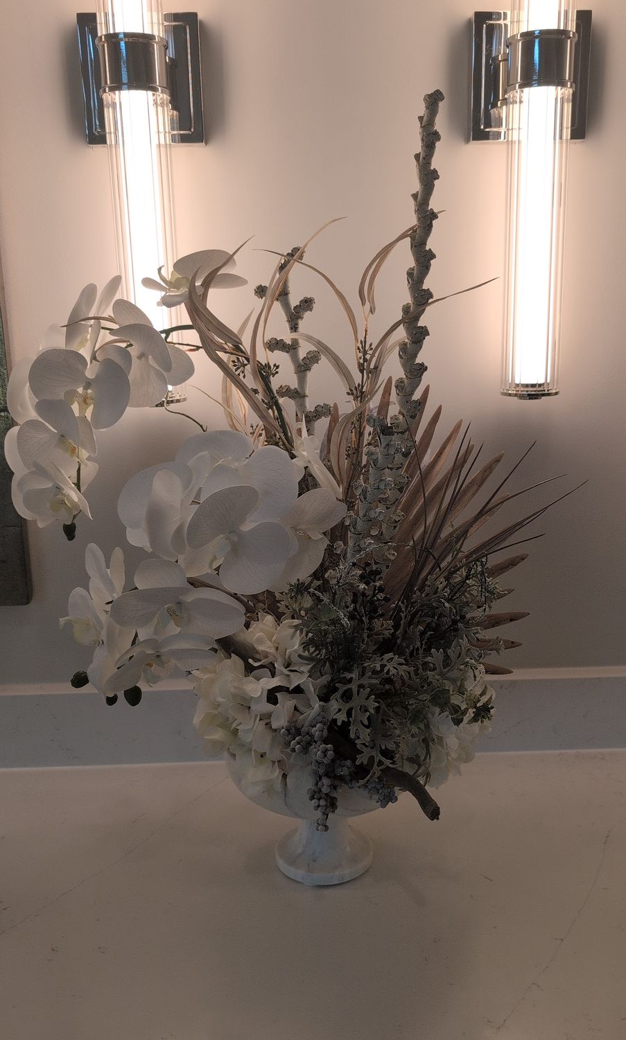 Double phaienopsis orchid arrangment-marbile urn