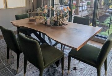 White oak with metal legs dinner table