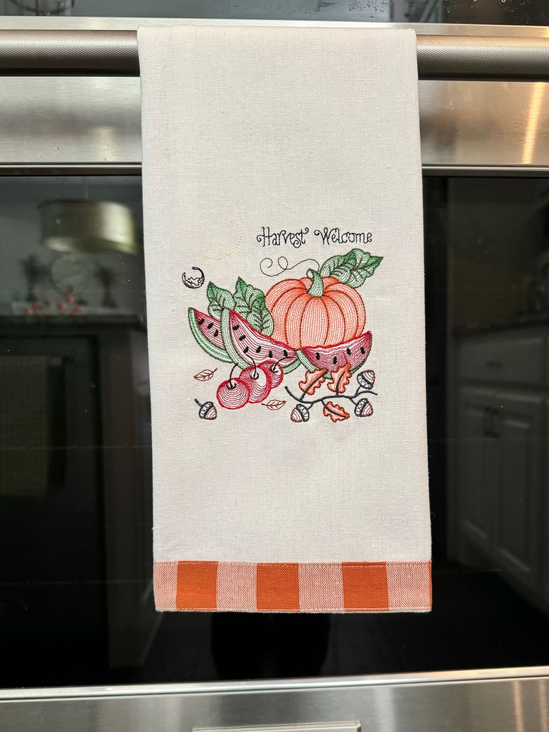 Harvest Welcome, Embroidered Kitchen Towel