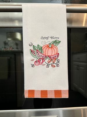 Harvest Welcome, Embroidered Kitchen Towel