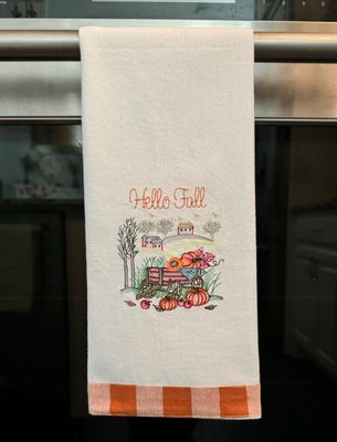 Hello Fall Cart, Embroidered Kitchen Towel