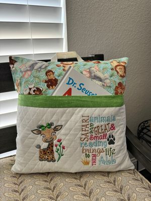 Kids’ Storytime Pillow–Quilted Book Holder Cushion for Girls-Safari Giraffe