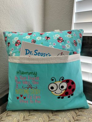 Kids’ Storytime Pillow–Quilted Book Holder Cushion for Girls-Lady Bug