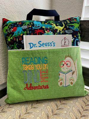 Kids’ Storytime Pillow–Quilted Book Holder Cushion for Boys-Dinosaur