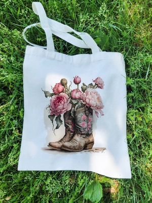 Medium-sized canvas tote bag for travel, work and gym - Cowboy Boot