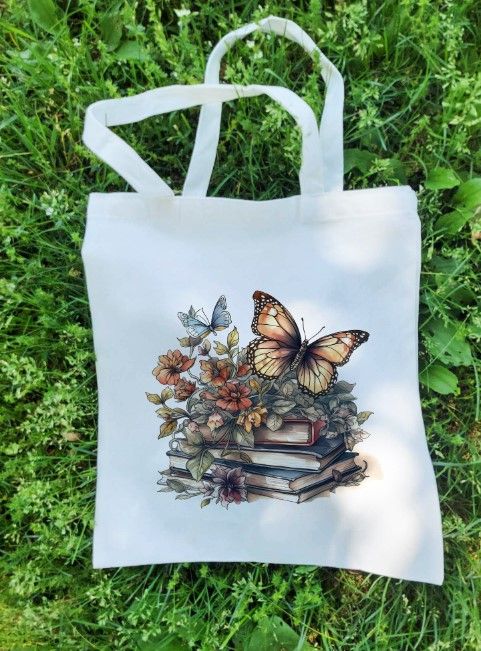 Medium-sized canvas tote bag for travel, work and gym-Butterfly Book