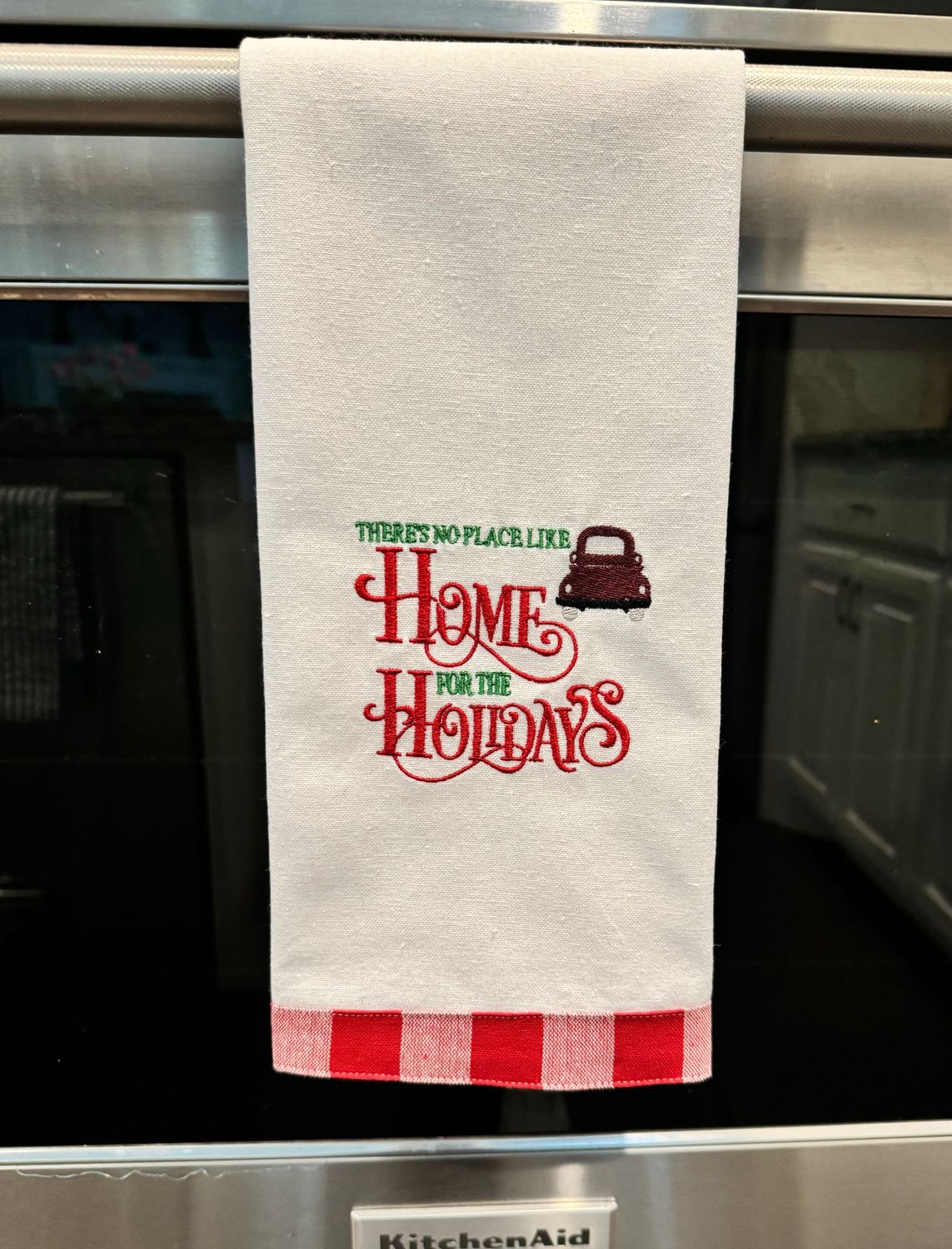 Christmas Embroidered Kitchen Towel &quot;Home for the Holidays&quot;