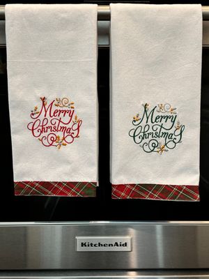 Merry Christmas Towels, Embroidered Kitchen Towel