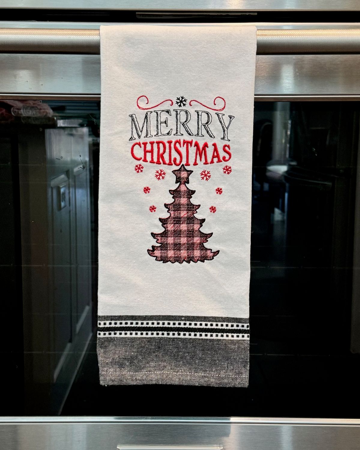 Merry Christmas Tree, Embroidered Kitchen Towel