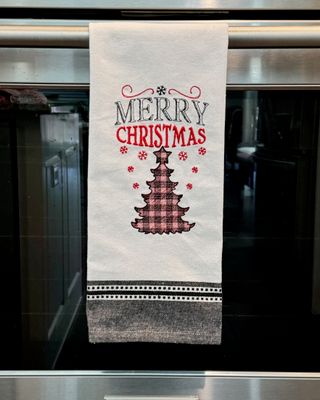 Merry Christmas Tree, Embroidered Kitchen Towel