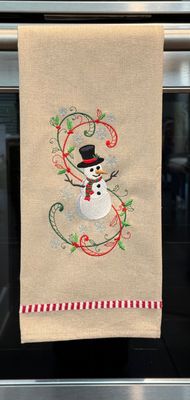 Enchanted Snowman_Embroidered Kitchen Towel