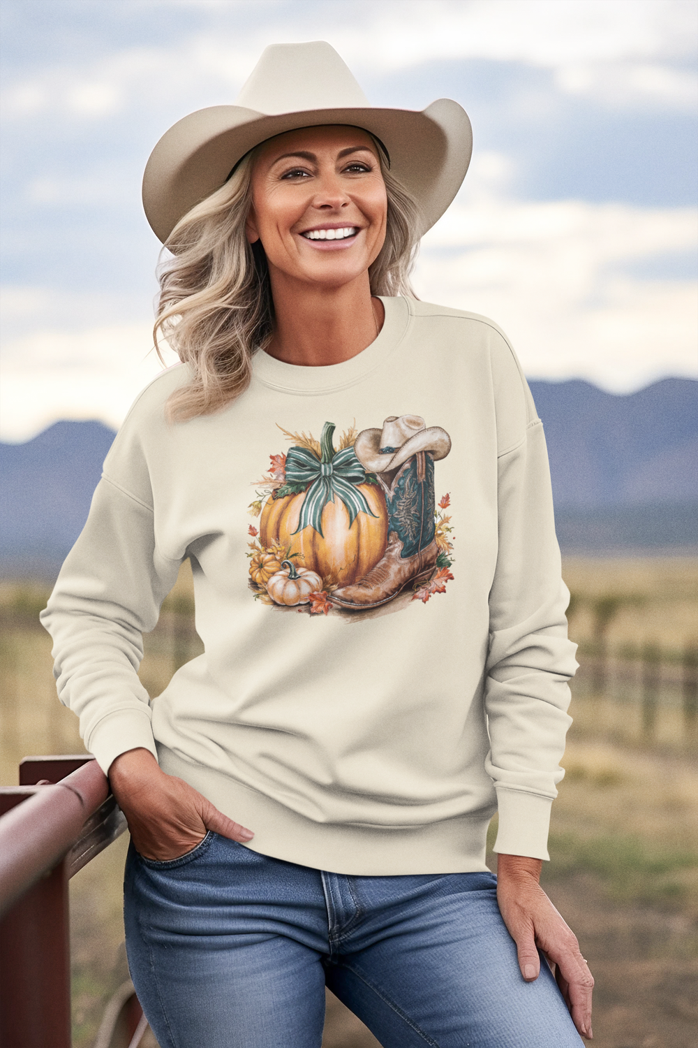 Cowboy Boots and Pumpkin_Crewneck Sweatshirt
