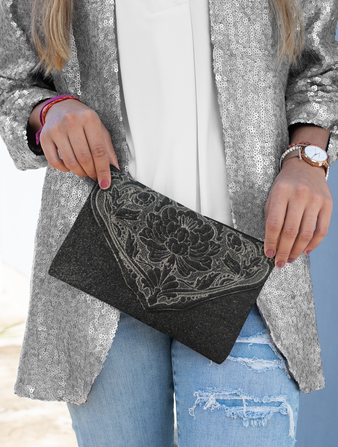 Trapunto Clutch Bag_Peony Flower