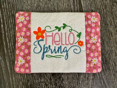 Hello Spring Mug Rug-Quilted Fabric Coaster-Handmade Spring Decor Gift
