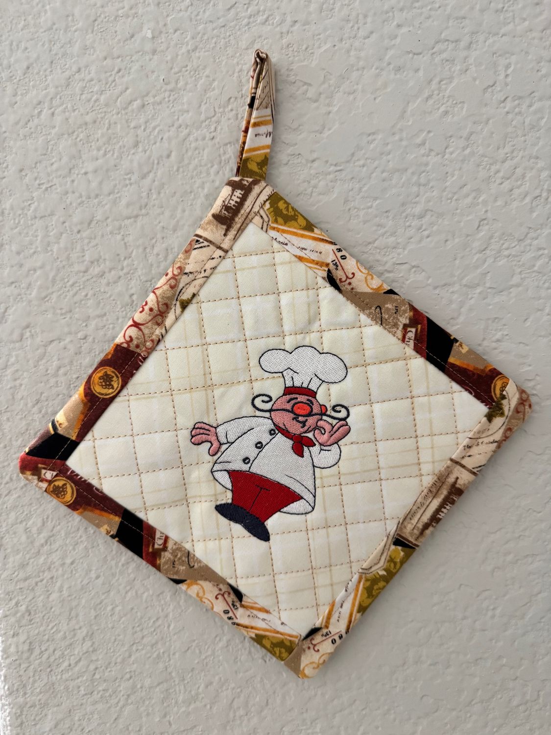 Handmade Embroidered Chef Potholder-Italian Bistro Style Gift