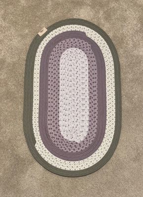 Handmade Jelly Roll Rug – Oval Lavender &amp; Green, Farmhouse Kitchen Accent, Cottagecore Home Décor
