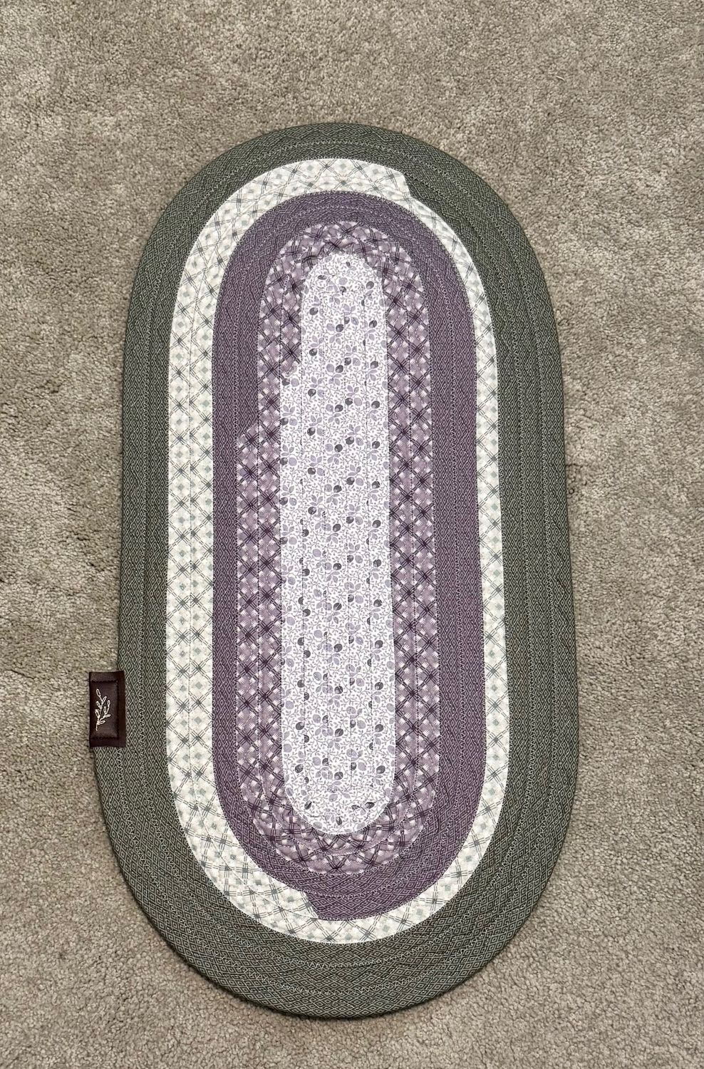 Handmade Jelly Roll Centerpiece–Oval Lavender &amp; Sage Fabric Table Mat