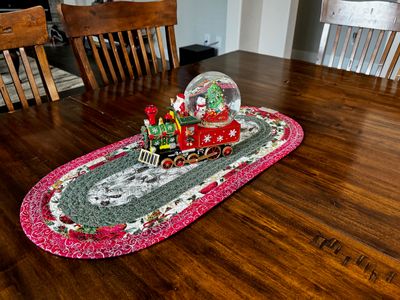 Christmas Jelly Roll Centerpiece – Quilted Holiday Table Runner with Cardinals and Greenery