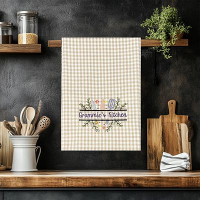 Grammie’s Kitchen Embroidered Tea Towel–Grandma Gift Idea, Gingham Dish