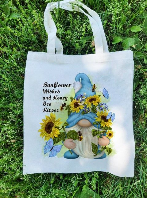 Medium Canvas Tote Bag – Sunflower Gnome