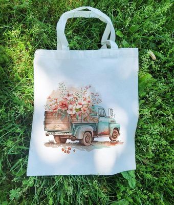 Medium Canvas Tote Bag – Teal Truck