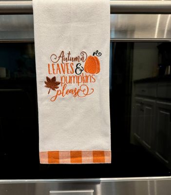 Fall Kitchen Towel – Autumn Leaves &amp; Pumpkins