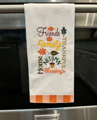 Friends, Family, Blessings Embroidered Kitchen Towel