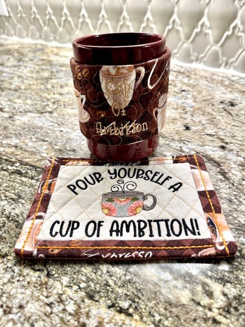 Cup of Ambition Coffee Mug Rug &amp; Cup Sleeve Set