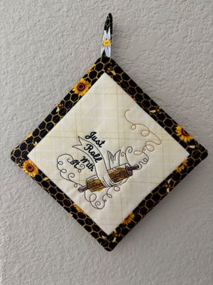 Just Roll With It Embroidered Potholder – Handmade Hot Pad