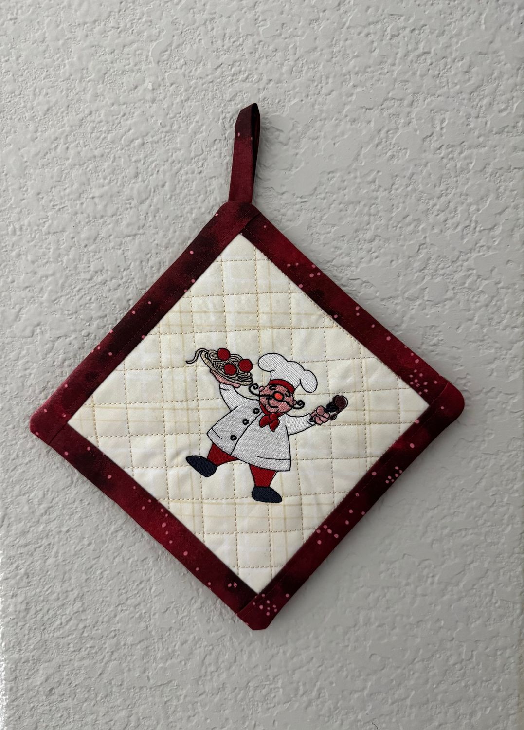 Embroidered Chef Potholder – Handmade Kitchen Hot Pad