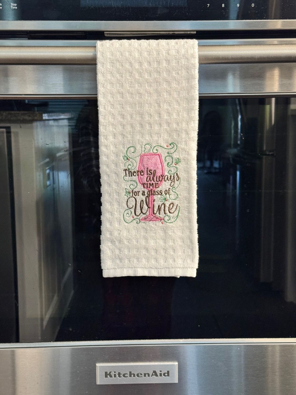 Wine-Themed Embroidered Kitchen Towel