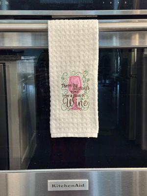 Wine-Themed Embroidered Kitchen Towel
