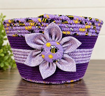Purple Bee Fabric Rope Bowl with Flower Accent