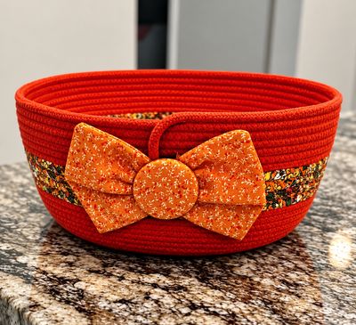 Reddish Orange Rope Bowl with Floral Bow