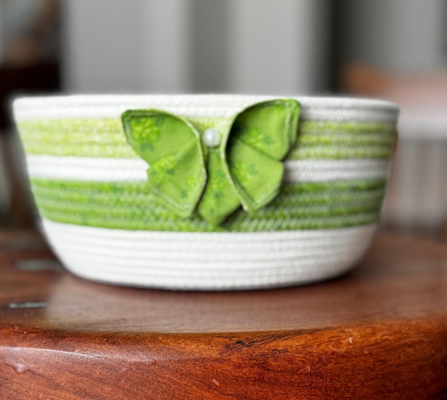 Green Rope Basket with Origami Butterfly