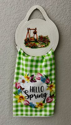 Spring Garden Decorative Rope Towel Holder, Wall Hanging Kitchen Decor, Gift for Her