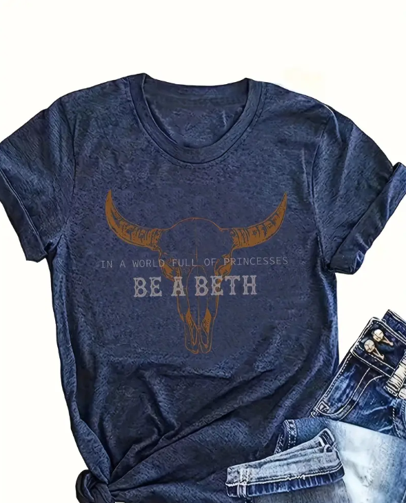Beth Dutton Crew Neck T-Shirt Blue