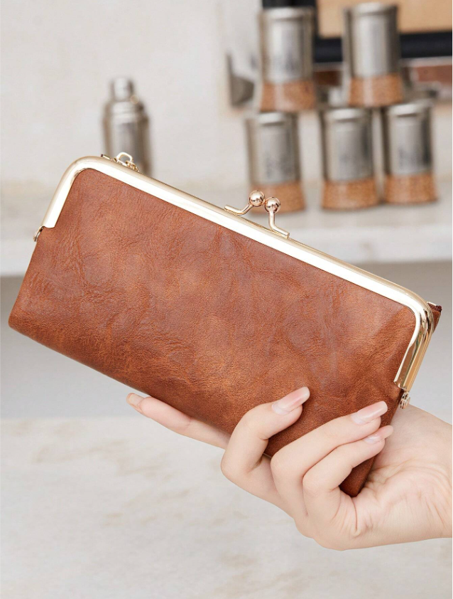 Vintage Bifold Zipper Kiss Lock Wallet