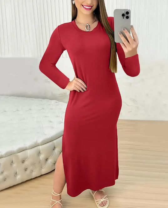 Crew Neck Split Side  Dress