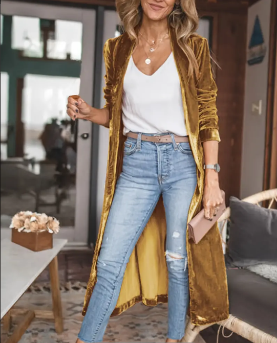 Curvelicious Velvet Long Sleeve Cardigan Coat