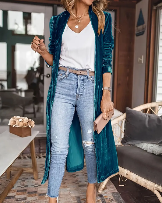 Velvet Long Sleeve Cardigan Coat