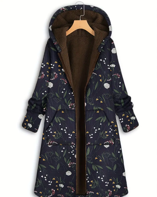 Floral Print Fleece Lined Hooded Coat