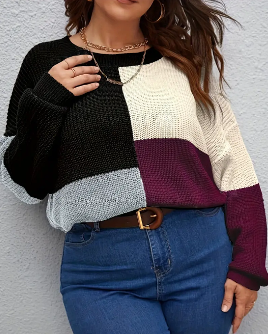 Curvelicious Color Block Crew Neck Sweater