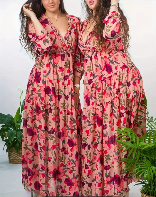 Curvelicious Floral Print Cinched Waist Dress