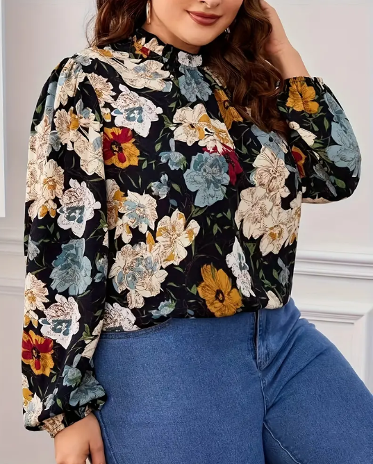 Curvelicious Black Floral Print Blouse