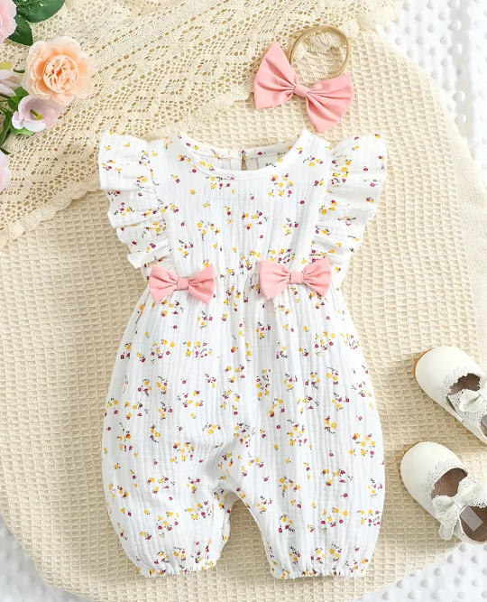 Floral Bowknot Romper &amp; headband