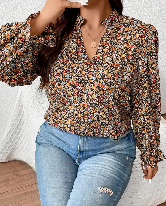 Curvelicious Fall Floral Print Blouse