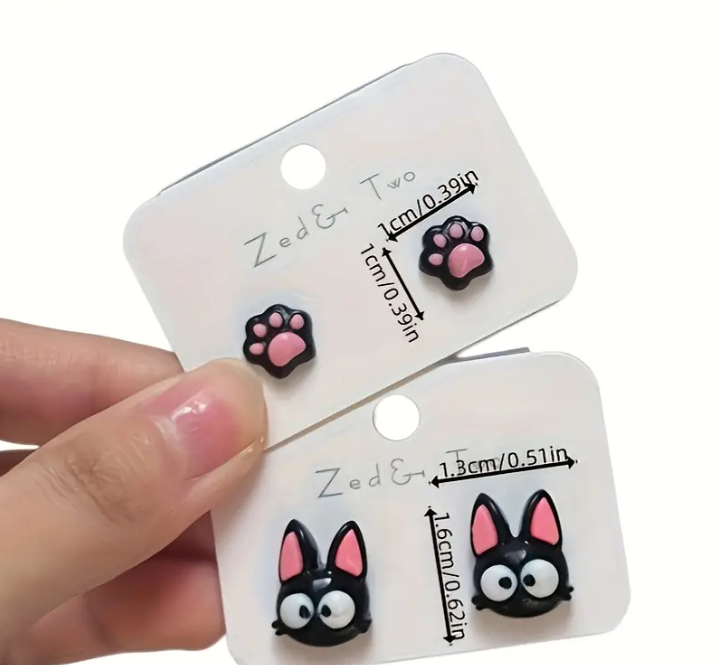 2 Pair Gothic Cat Earring Set