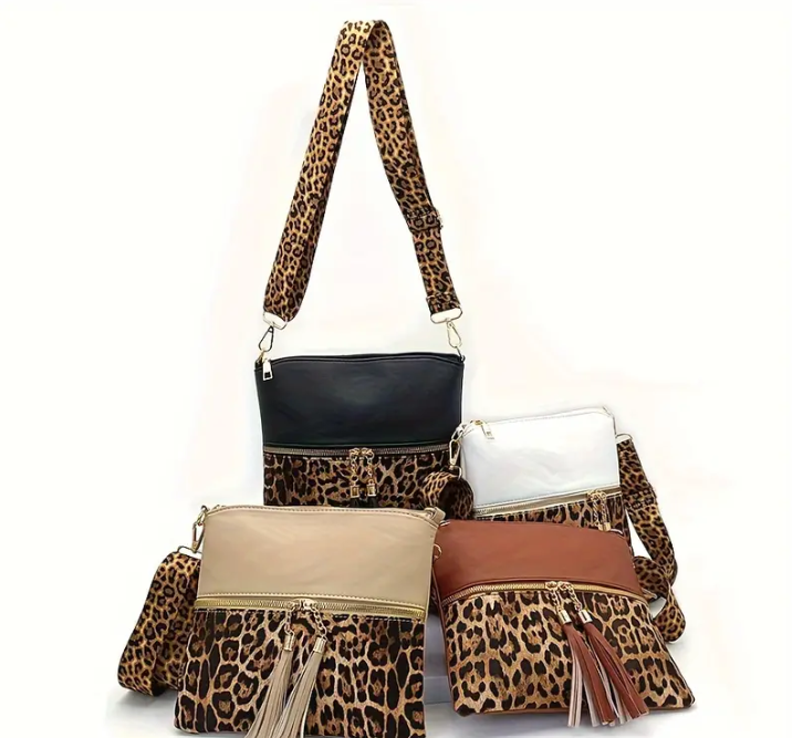 Leopard Print Tassel Crossbody