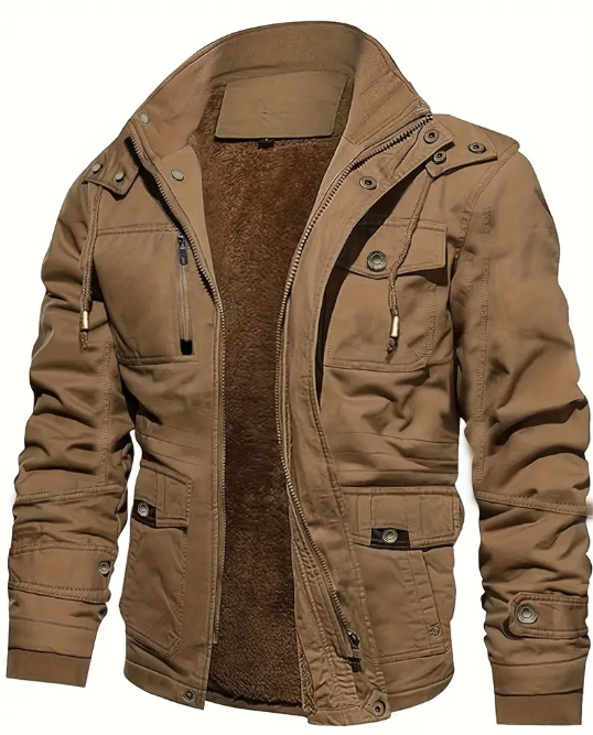 Men&#39;s Casual Warm Fleece Lined Cargo Jacket